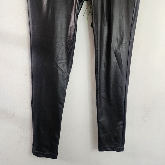 Black Stretch Leggings Leather Look New - Picture 4 of 7